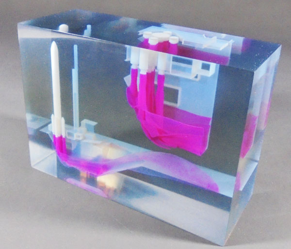 The 3D model made by 3D printer shows iso-surface pressure distribution around H3 rocket launch pad.